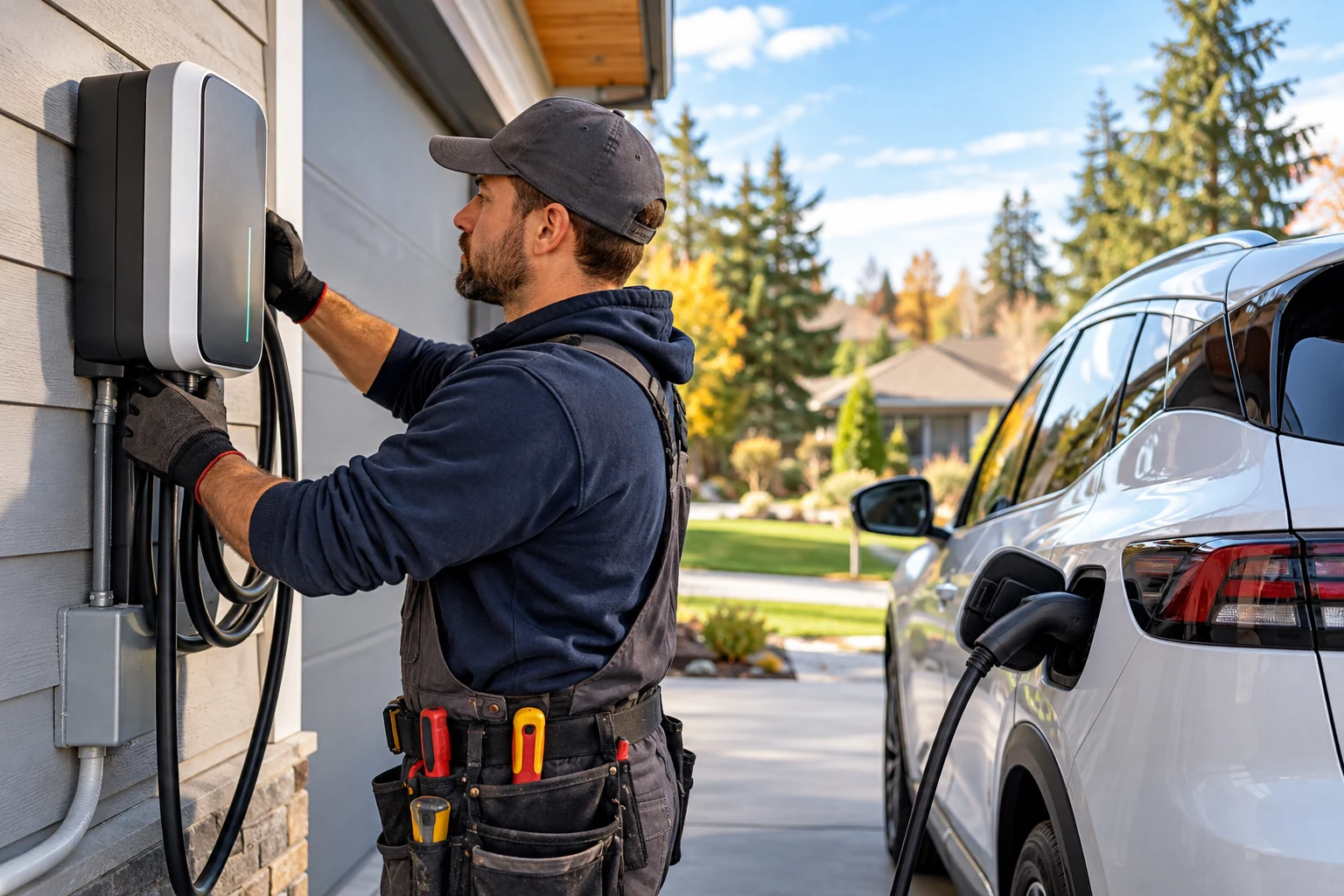 Modern Level 2 EV Charger Setup in Comstock Spokane Attached Garage
