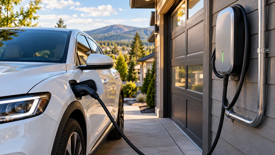Licensed electrician reviewing transparent EV charger installation estimate and electrical panel in Spokane WA
